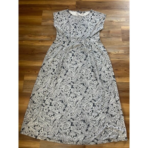 Lands End Women Petite Blue White Paisley Stretchy Maxi Dress Size LP - Picture 1 of 9